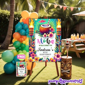 Willkommensschild für tropische Luau-Geburtstagsfeier, individuelle Dekoration im hawaiianischen Aloha-Stil, druckbares Geburtstagsschild für Kinder