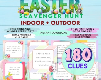 Easter Scavenger Hunt | 180 Printable Clue Cards (Instant Download)