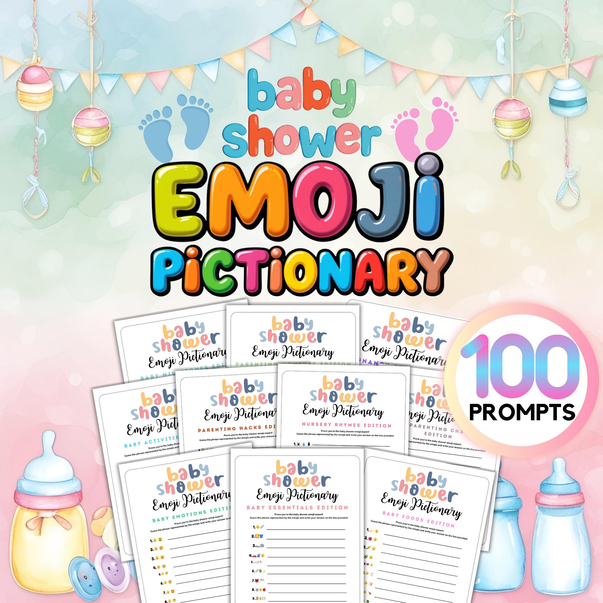 Baby Shower Emoji Pictionary Game - 100 Printable Prompts | Fun Baby Shower Activity, Gender Neutral Party Game, Instant Download PDF