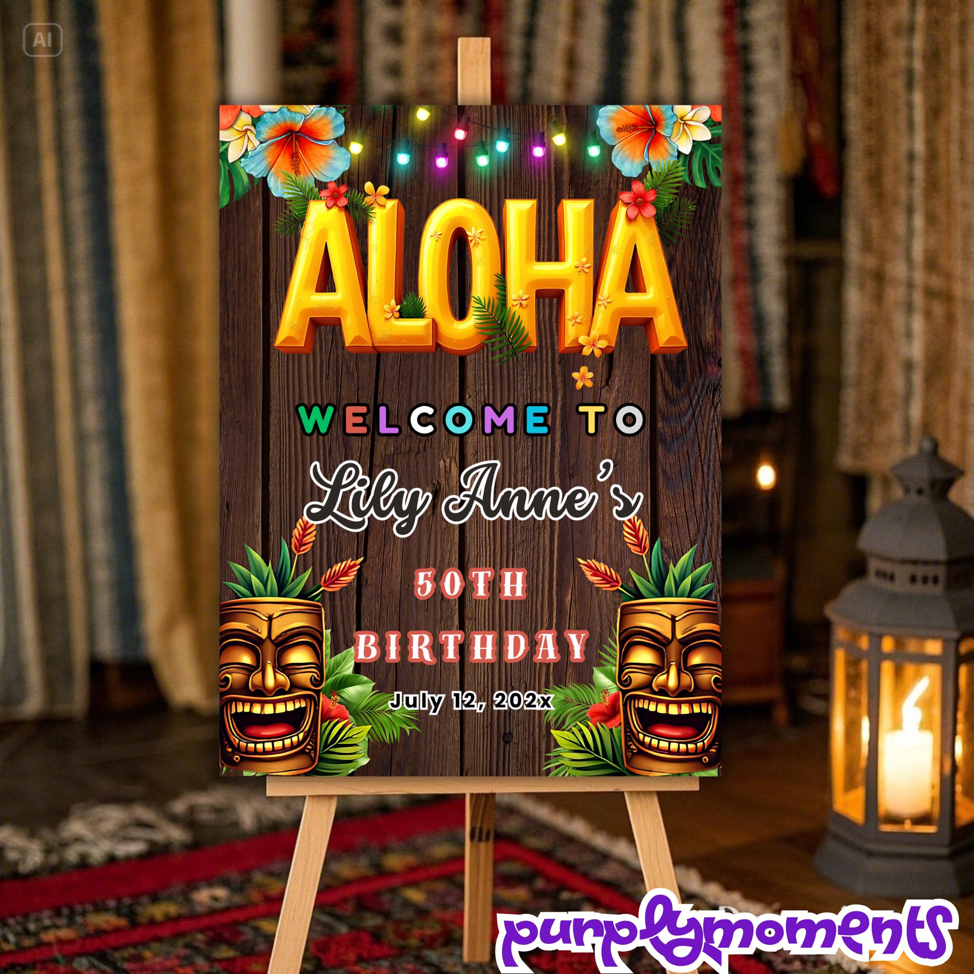 Aloha Birthday Welcome Sign Large Print Canva | Hawaiian Tropical 4 ...