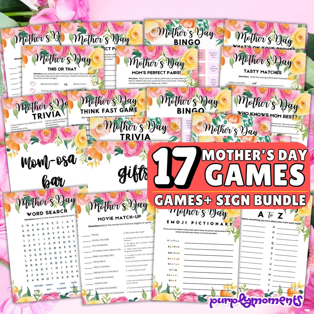 Mother's Day Game Bundle - 17 Fun Printable Activities | Bingo, Trivia ...