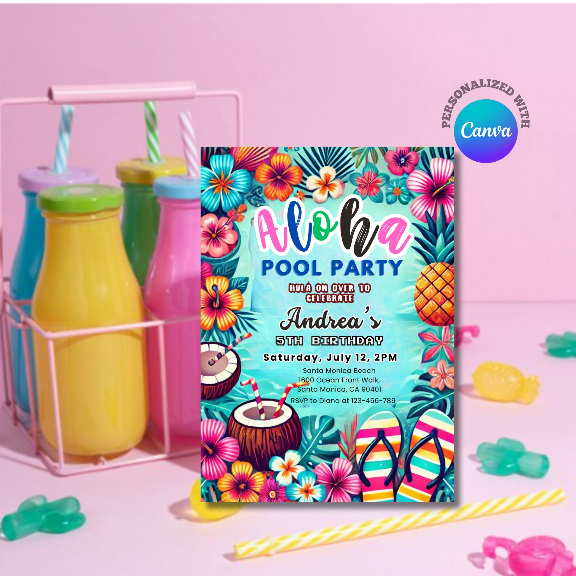 Editable Hawaiian Birthday Party Invitation Aloha Birthday Invitation ...