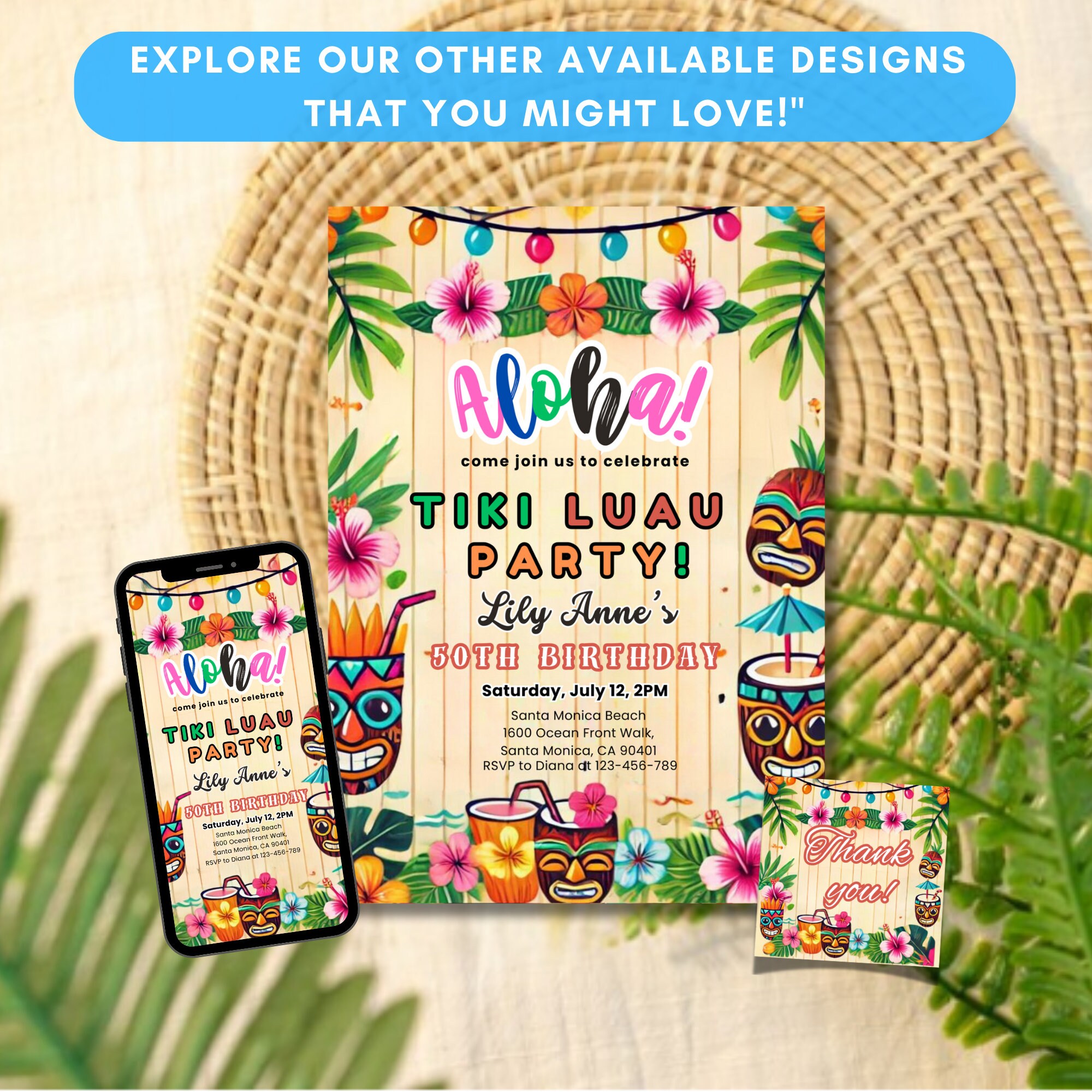 Editable Hawaiian Birthday Party Invitation Aloha Birthday Invitation ...