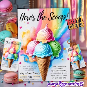 Rainbow Ice Cream Baby Shower Invitation Editable Template Digital Download Fun Gender Neutral Party Invite Cute Printable Design