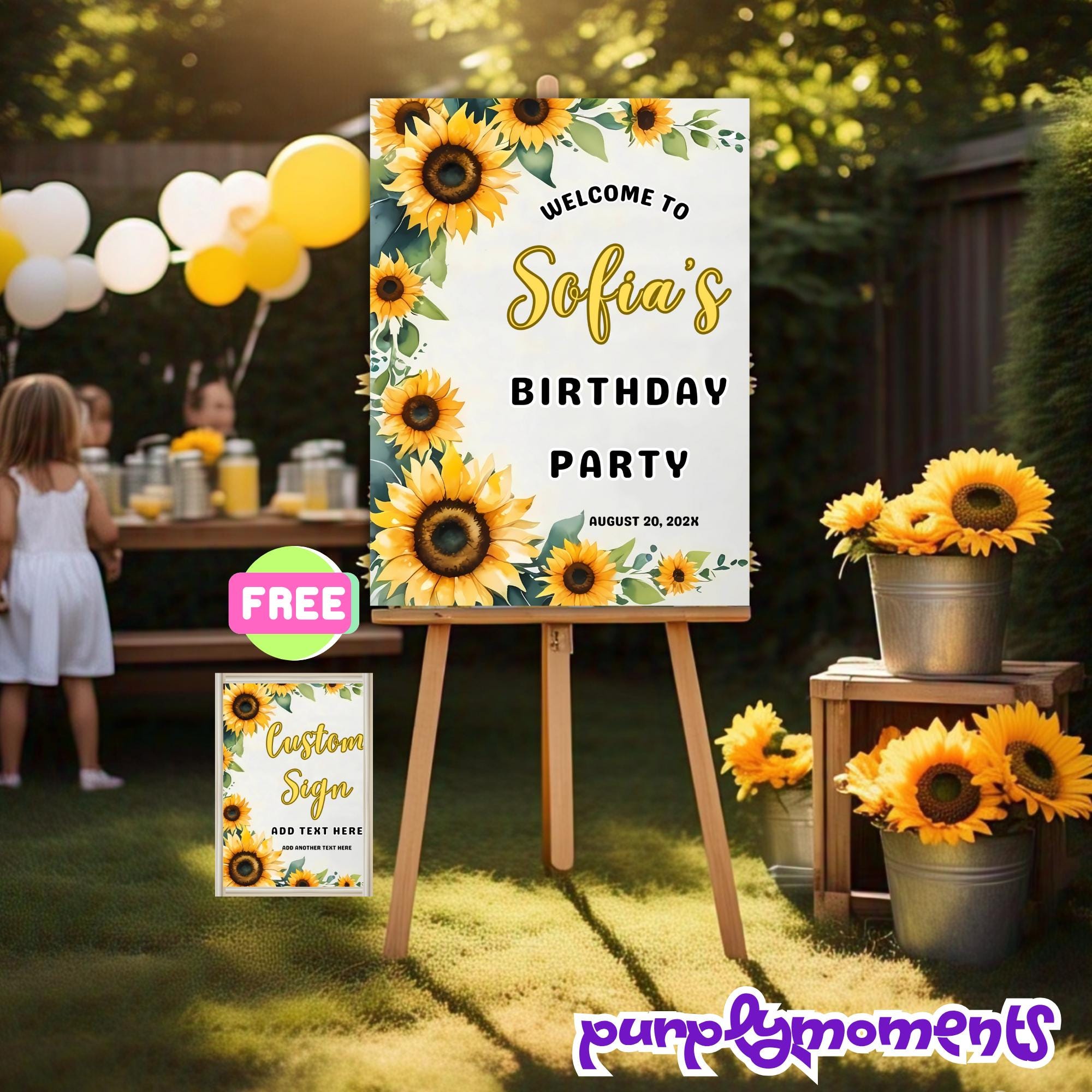 Welkomstbord verjaardag zonnebloem: aangepast afdrukbaar feestdecor (digitale download)