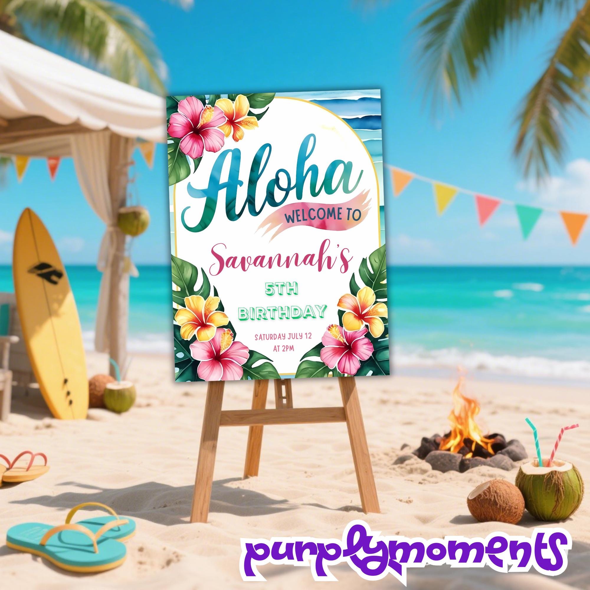 Custom Luau Birthday Welcome Sign: Tropical Aloha Party Decor (digital ...