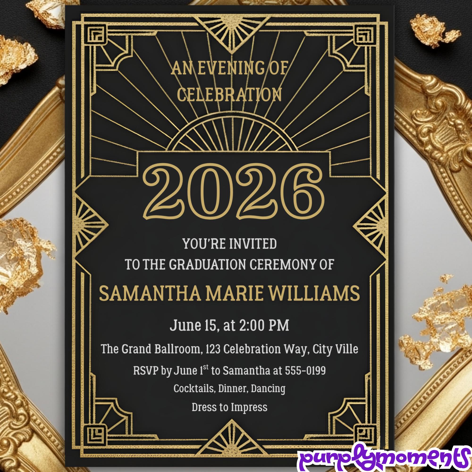 Black and Gold Graduation Party Invite, Luxury Class of 2026 Invite ...