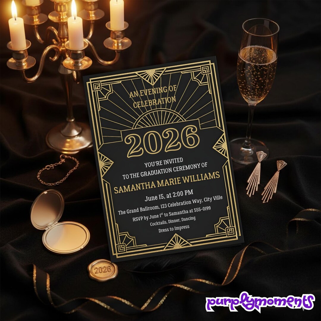 Black and Gold Graduation Party Invite, Luxury Class of 2026 Invite ...