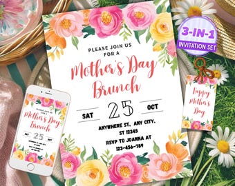 Floral Mother's Day Brunch Invitation: Elegant Spring Design (Digital Download)