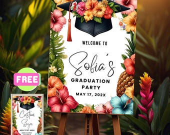 Custom Tropical Graduation Party Welcome Sign Personalized Floral Poster Graduation Decoration Editable Template