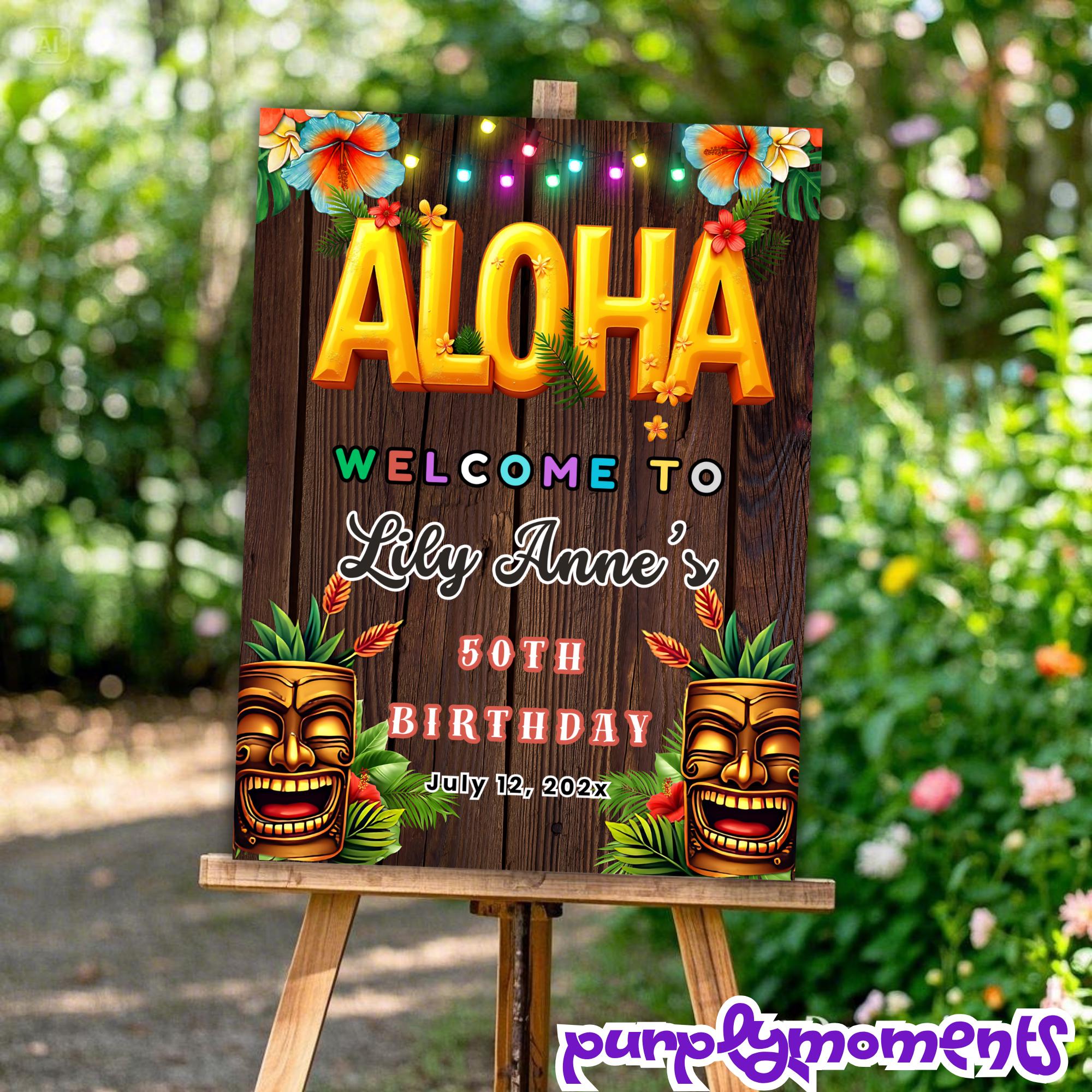 Aloha Birthday Welcome Sign Large Print Canva | Hawaiian Tropical 4 ...