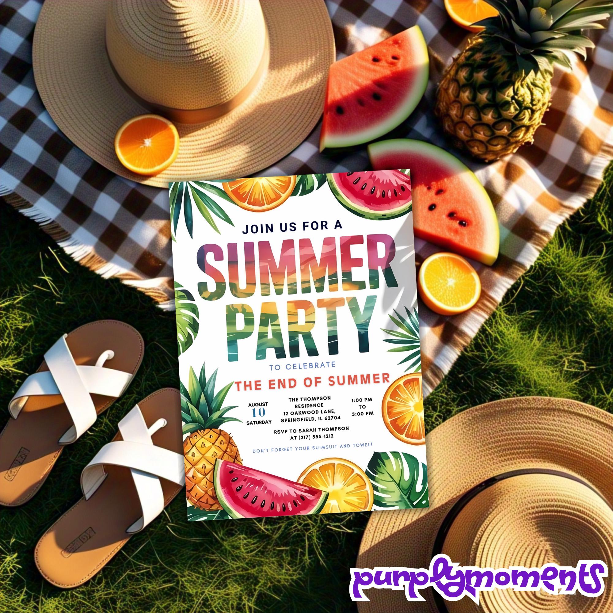 Summer Party Invitation Template, Tropical Summer Birthday Invite Canva ...