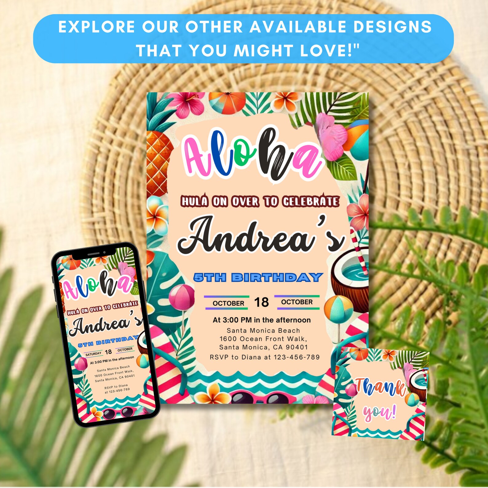 Editable Hawaiian Birthday Party Invitation Aloha Birthday Invitation ...