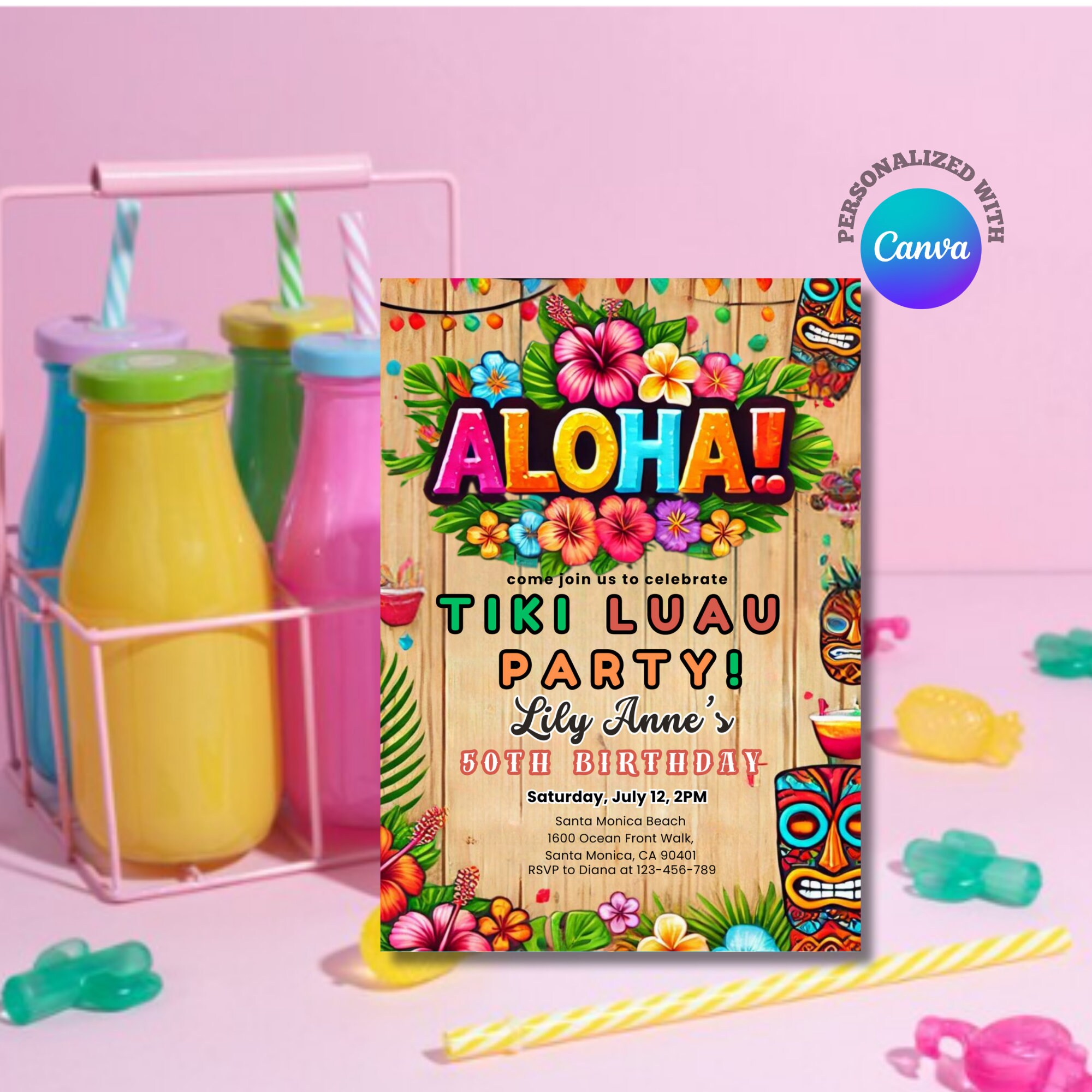 Editable Hawaiian Birthday Party Invitation Aloha Birthday Invitation ...