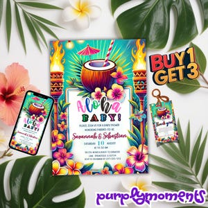 Luau Baby Party Einladung Vorlage - Tropisch Digital Download | Bearbeitbar Aloha Party einladen | Hawaiianisches Thema | Kaufe 1 und erhalte 3 Bonus Zum Selbermachen