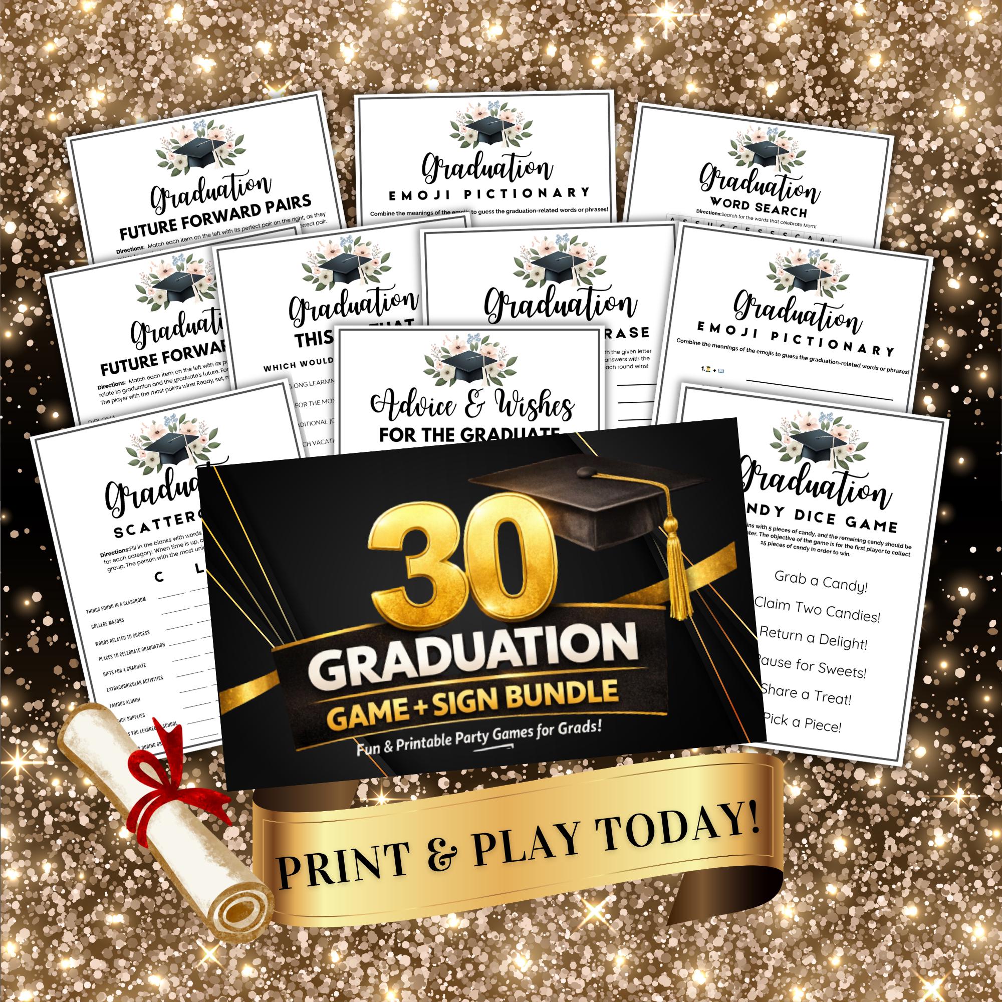 Graduation Party Game Bundle Printable, 20 Graduation Games and 10 ...