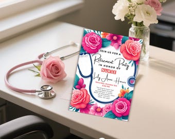 Floral Nurse Retirement Party Invitation Template (Digital Download)