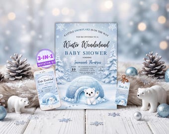 Winter Wonderland Baby Shower Invitation Set: Polar Bear (Digital Template)