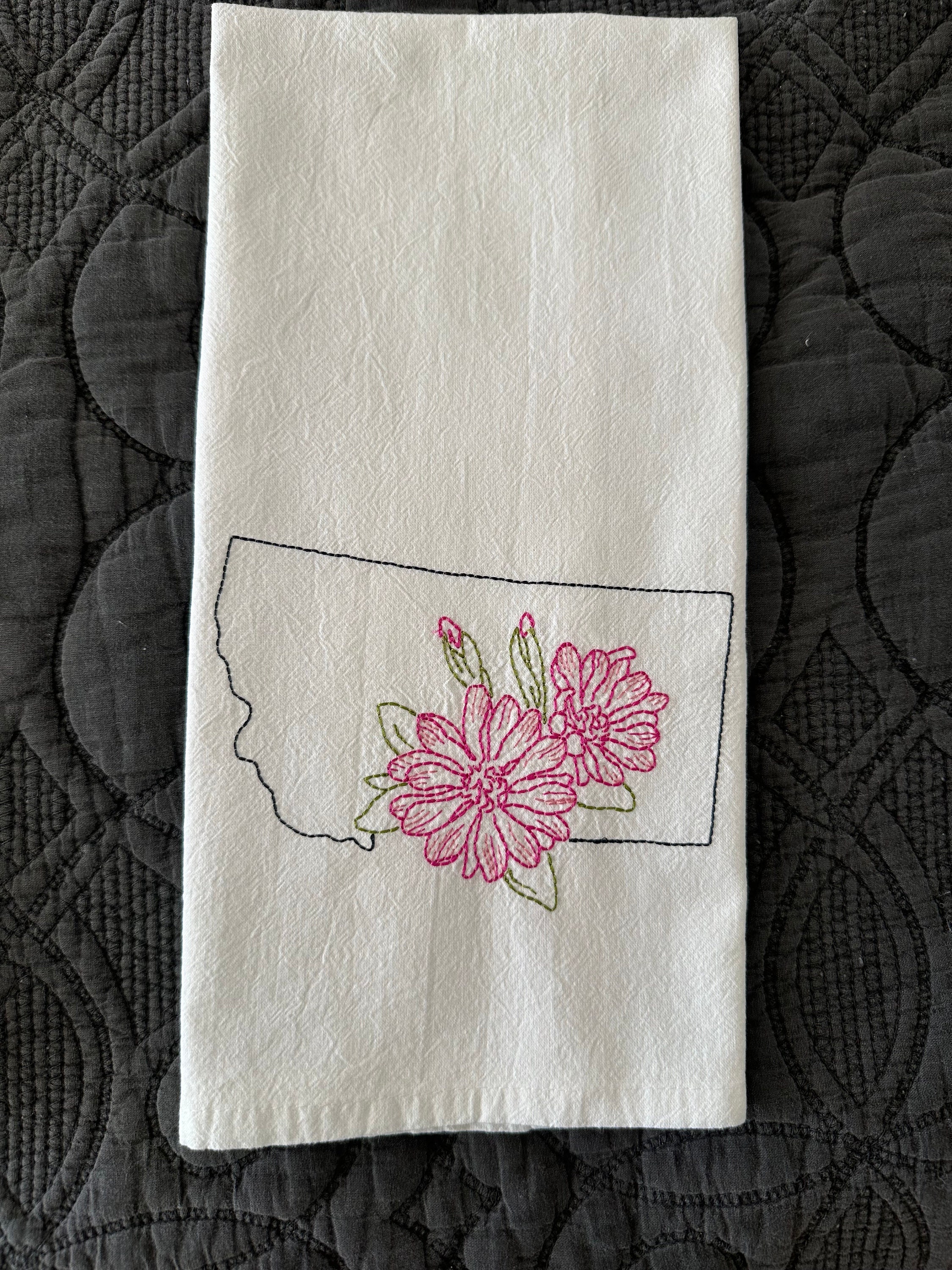 Embroidered State flower Kitchen towel- chose your state