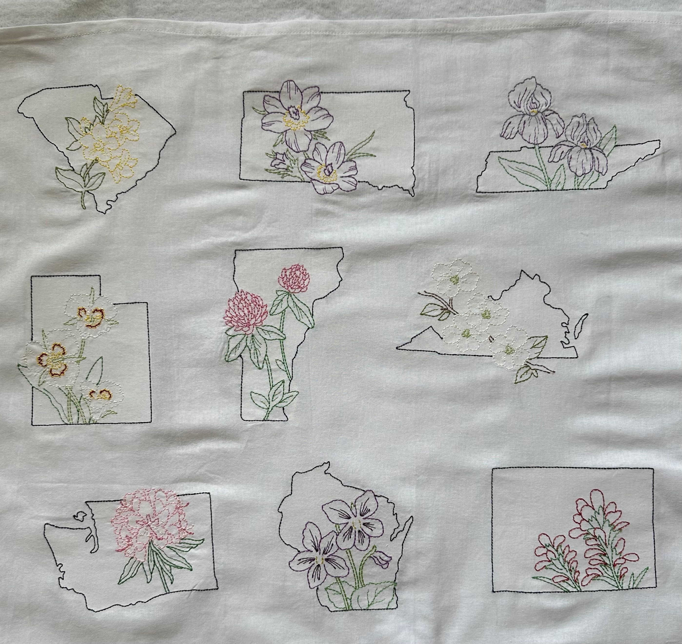 Embroidered State flower Kitchen towel- chose your state