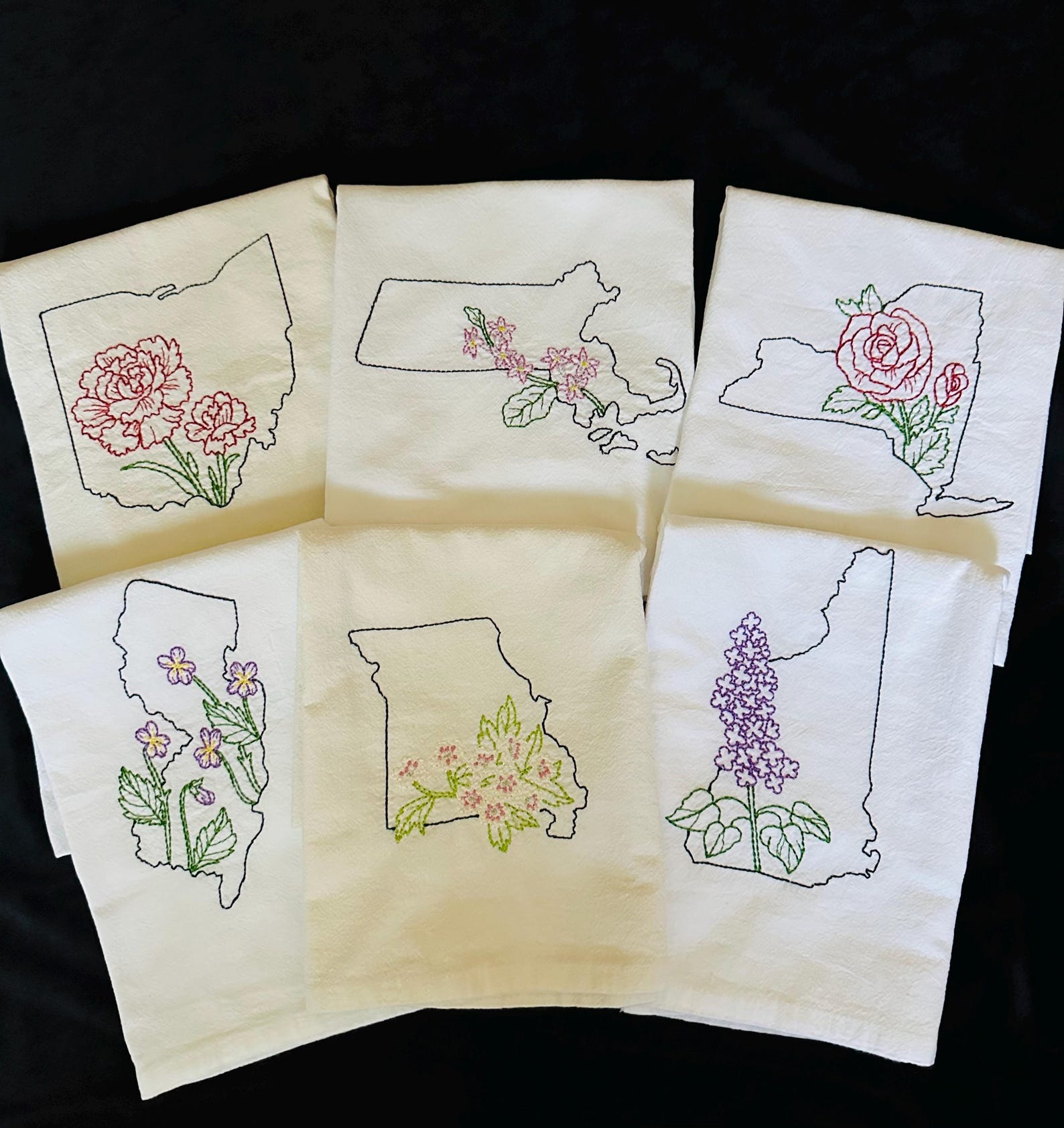 Embroidered State Flower Kitchen Towel-chose your state