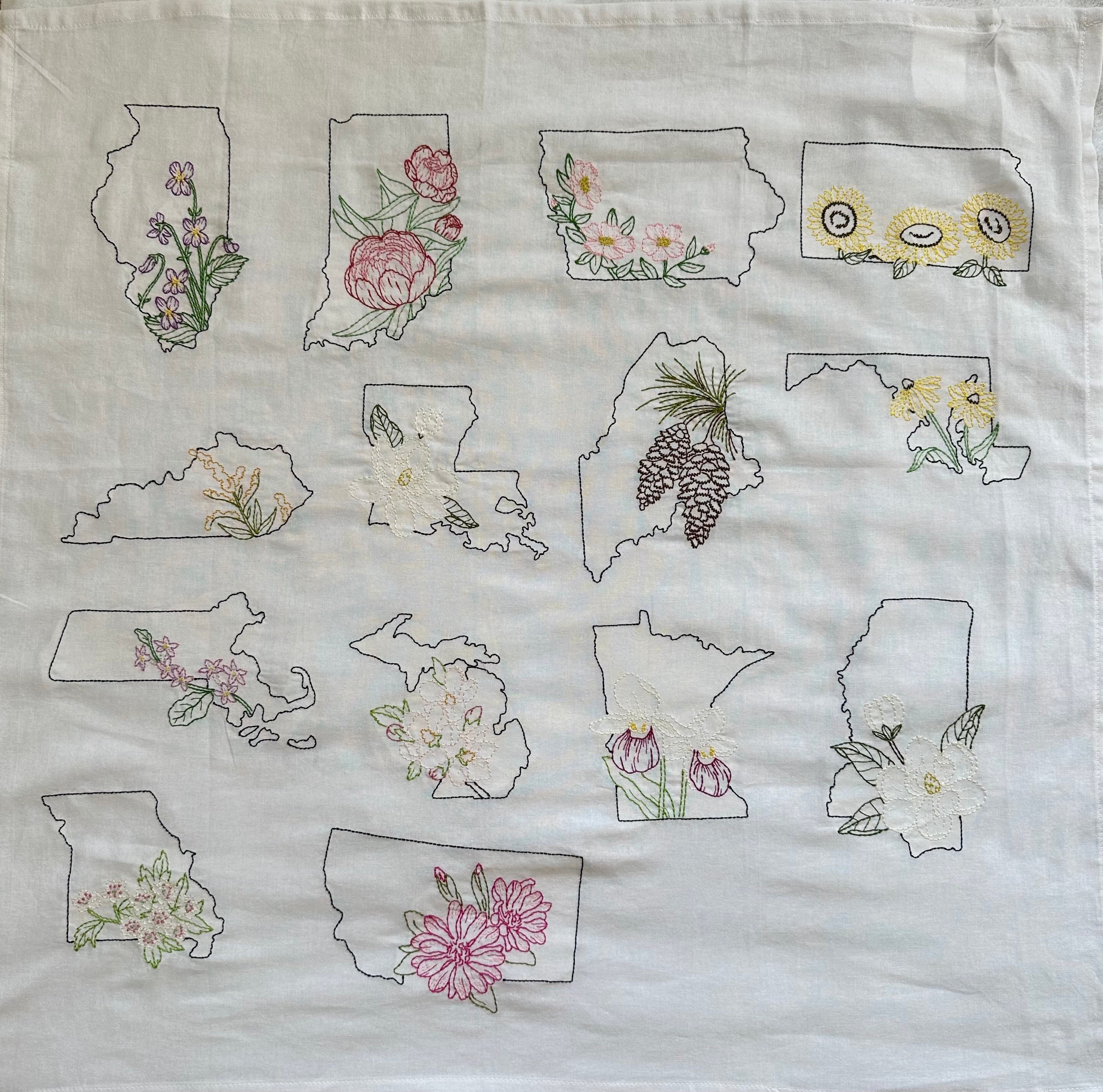 Embroidered State flower Kitchen towel- chose your state