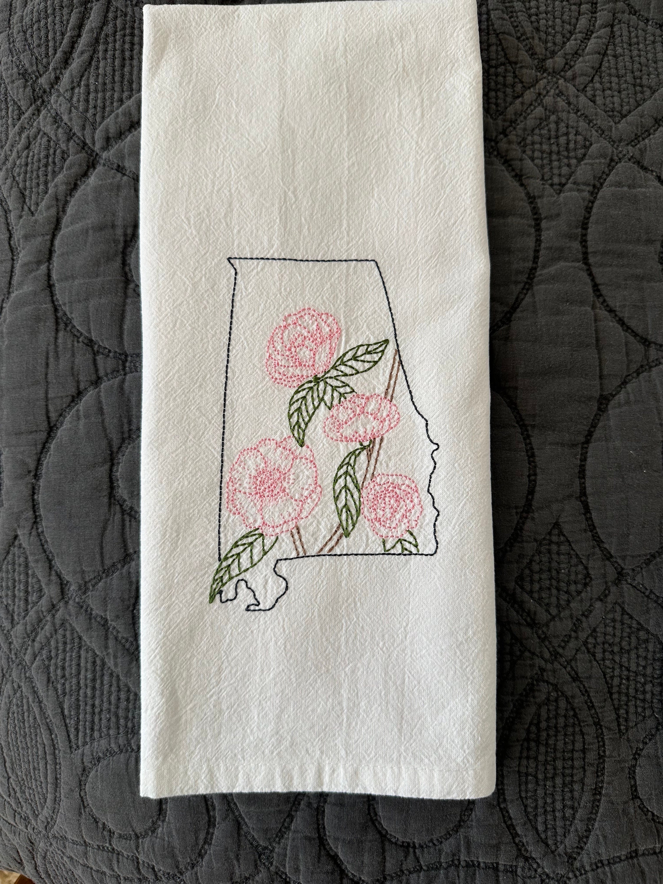 Embroidered State flower Kitchen towel- chose your state