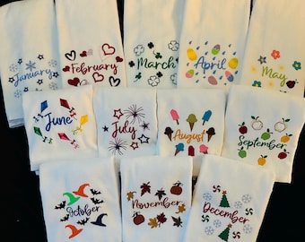 Embroidered Months of the Year Hand Towels-2 designs options