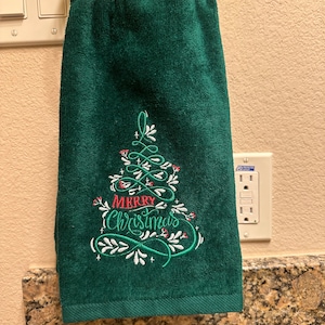 Embroidered Christmas Tree Cotton Velour Hand towel