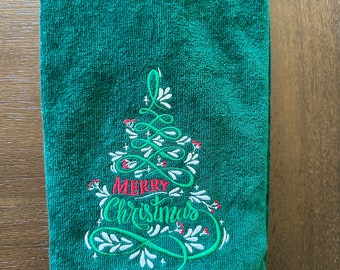 Embroidered Christmas Tree Cotton Velour Hand towel
