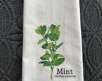 Embroidered Herb Flour sack Towel