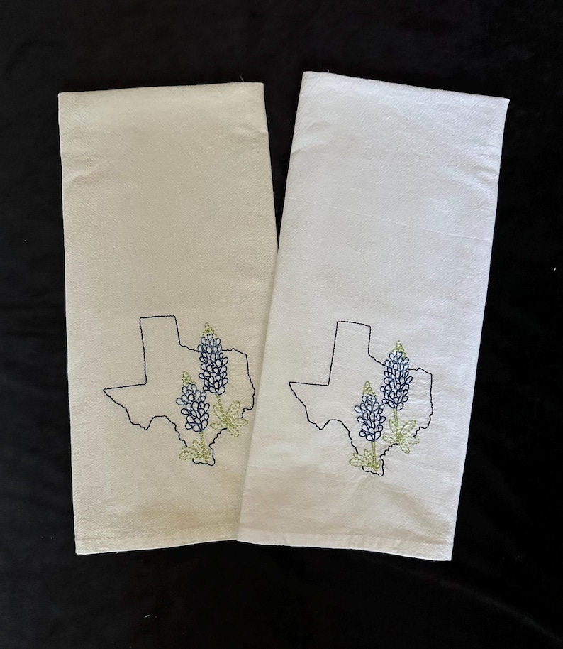 Embroidered State Flower Flour Sack Towel: Natural/Beige or White-chose your state