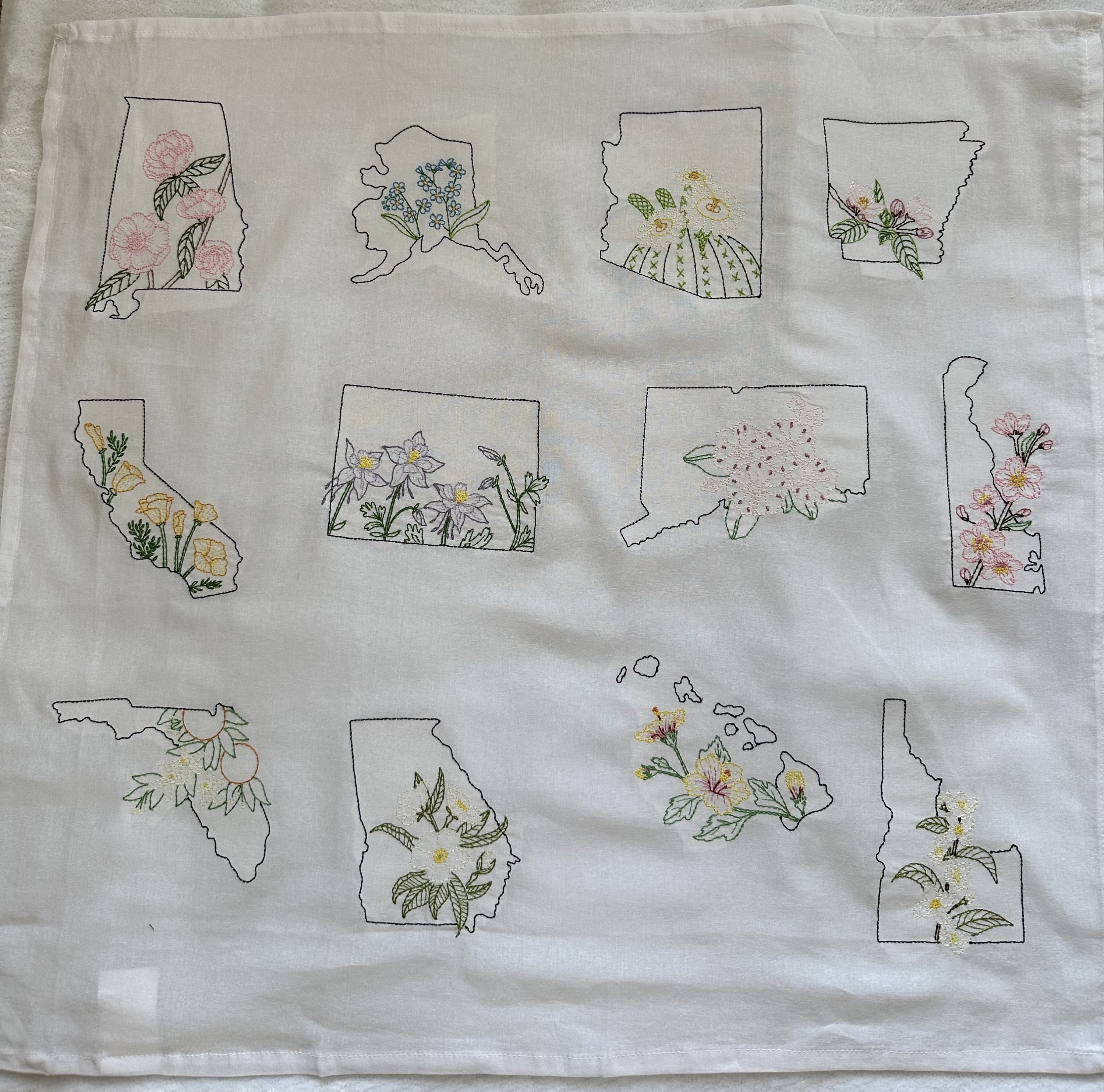 Embroidered State flower Kitchen towel- chose your state