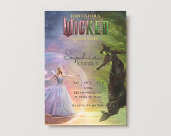 WICKED FOR GOOD Movie Invitation, Wicked Two Party Theme Birthday Invitation, Kids/Girls Party Theme, Movie Poster Birthday Invitation