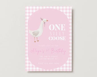 ONE SILLY GOOSE Digital Invitation, Pink One Silly Goose Invitation, First Birthday Invite, Girl One Silly Goose Party Invite
