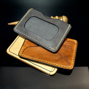 Cartera de cuero cosida a mano con ventana para identificación hecha a mano