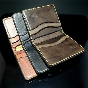 Cartera de tarjeta de cuero hecha a mano personalizada
