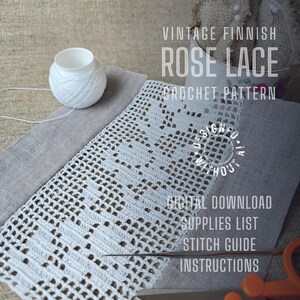 Rose Lace Insertion Finnish Vintage Crochet Pattern
