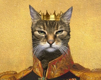 Custom Pet Portrait Painting Canvas, Renaissance Period Pet Portrait, Regal Royal Animal Canvas, Queen Cat and Royal Dog Gift, Digital File