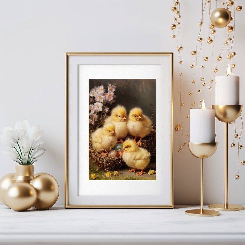 Cute Chicks Easter Digital Print Printable Vintage Easter Wall Decor