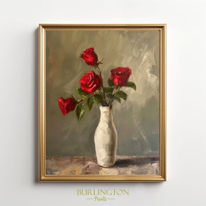 Rose rosse in vaso Arte della parete digitale stampabile Stampa artistica di fiori vintage Stampa di decorazioni per pareti di fiori di rose vintage Stampa Download immediato Decorazioni per la casa Art