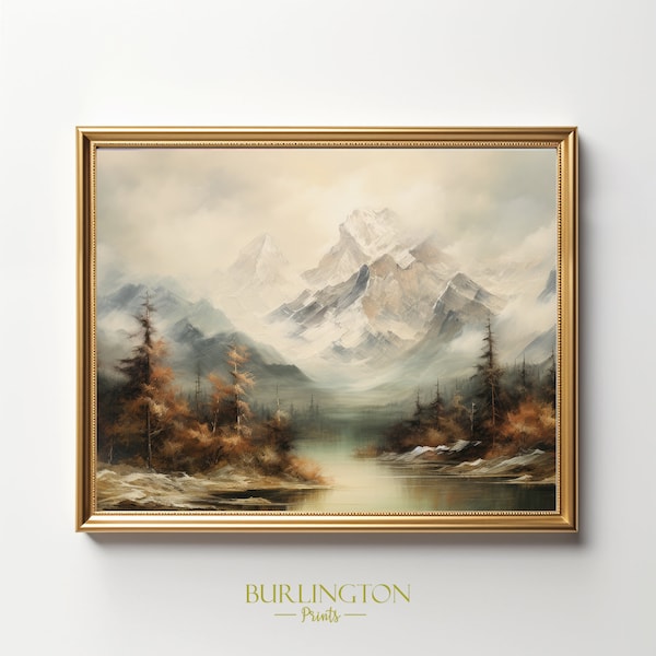 Majestic Mountain Landscape Vintage Digital Print Oil Painting Landscape Printable Instant Download  Rugged Peaks Nature Mountain