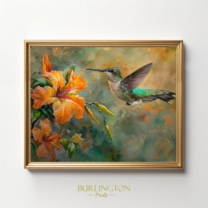 Hummingbird Drinking Nectar Digital Print Printable Wall Decor Hummingbird Vintage Art Print Nature Art Print Wall Decor Birds & Flowers