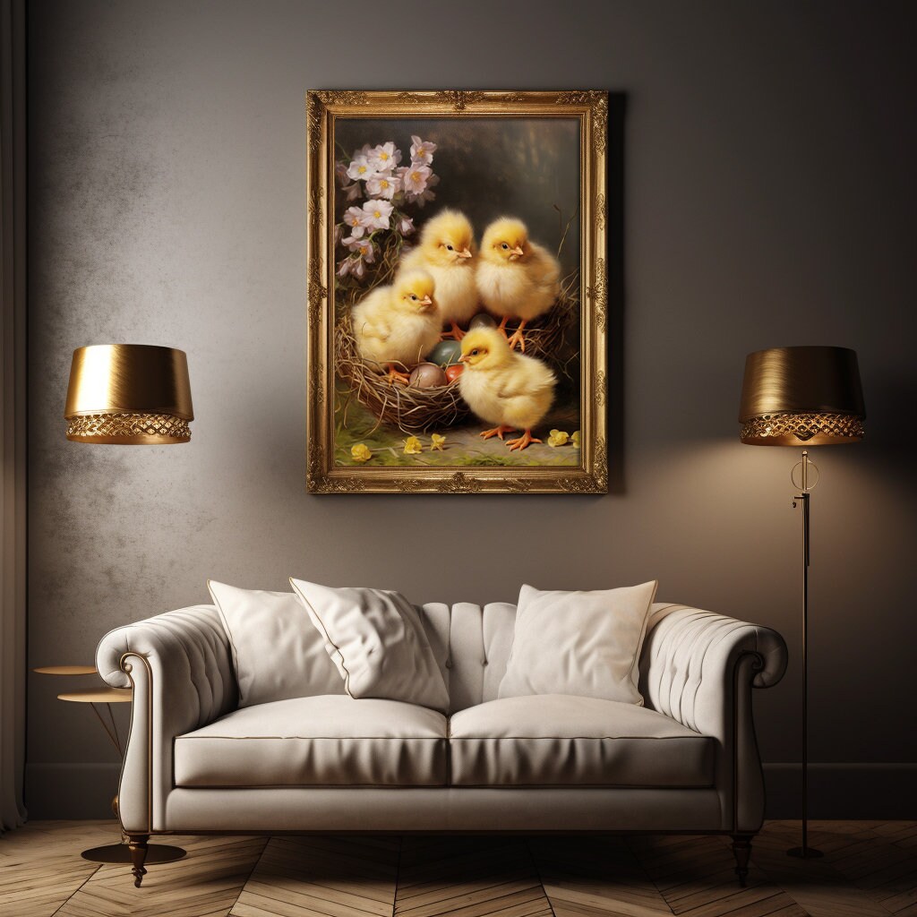 Cute Chicks Easter Digital Print Printable Vintage Easter Wall Decor