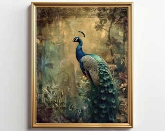 Pavo real imprimible impresión digital arte impresión pavo real imprimible decoración de la pared pavo real vintage arte impresión naturaleza arte impresión decoración de la pared