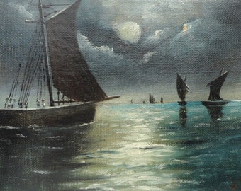 Peinture à l'huile originale de paysage marin de 1909, signée J. Smiles