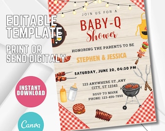 Baby-Q Shower Invitation, Backyard BBQ Theme (Digital Download)