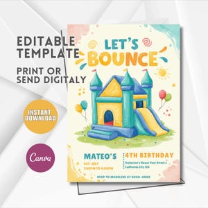 Editable Bounce House Birthday Invitation Bouncy House Birthday Party Invite Trampoline Jump Invite Instant Digital Download Tempalte I88