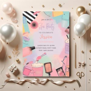 Spa Birthday Party Invitation Little Girl Spa Birthday Invite Pink Pamper Party Pink Bow Invitation Editable Canva Template Birthday Glam S1