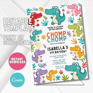 Editable Alligator Birthday Party Invitation, Alligator Party Invitation Template, Crocodile Party Invitation Chomp Chomp Swamp Party A61